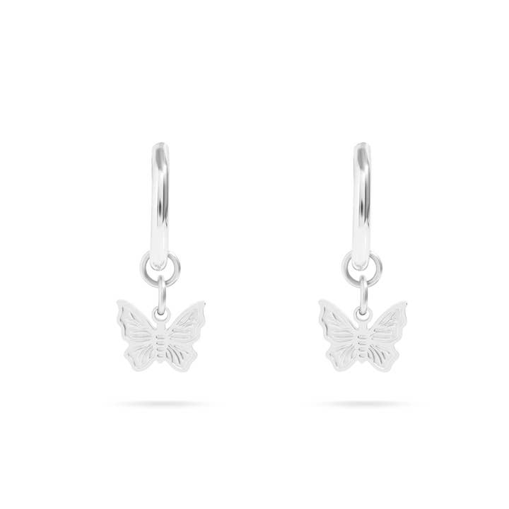 WJW - Wholesale Huggie Earrings - 18K Gold PVD Stainless Steel Butterfly Huggie Earrings