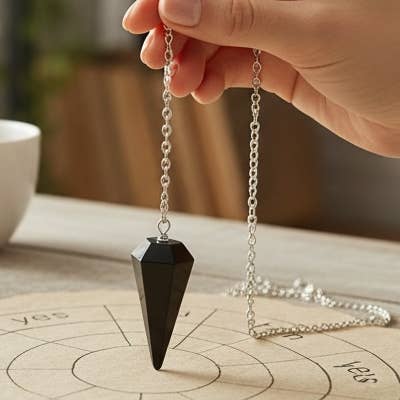 Black Obsidian Gemstone Pendulum Silver Color Chain for wholesale by Quasar Gems USA