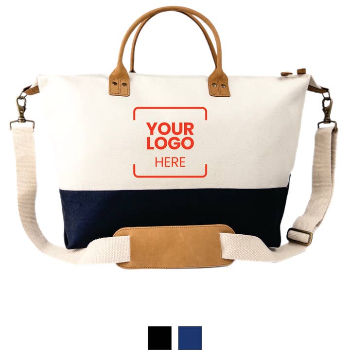 Branded Premium Weekender Canvas Travel Duffel Bag | Leather for wholesale by US Bags
