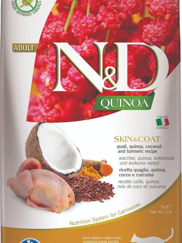 N&D Quinoa Cat Skin & Coat Quail 5 kg. for wholesale by Finest Petfoods