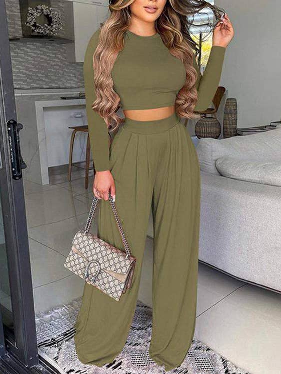 long sleeve crop top wide leg pants set and other Purchase Wholesale 3 piece set. Free Returns & Net 60 Terms on Faire trending on Faire.