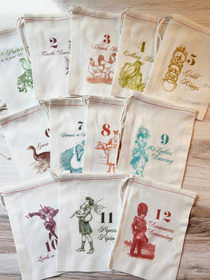 12 Days Of Christmas Bags Vintage Design for wholesale by Kport Gift Company