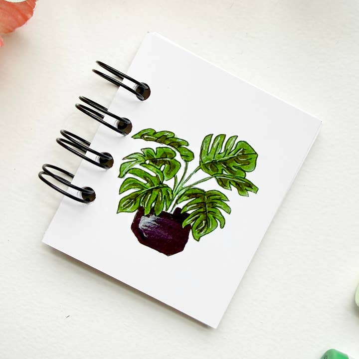 Hand-Illustrated + Handmade Mini Notebook/Sketchbook | Monstera Houseplant for wholesale by D. Prince Designs