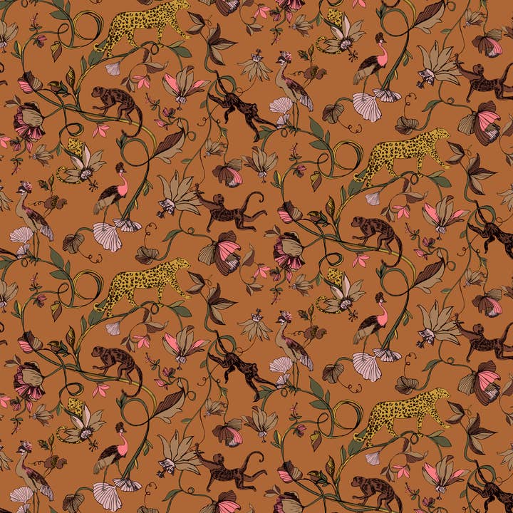 Exotic Wildlings Wallpaper Warm Sienna for wholesale on Faire