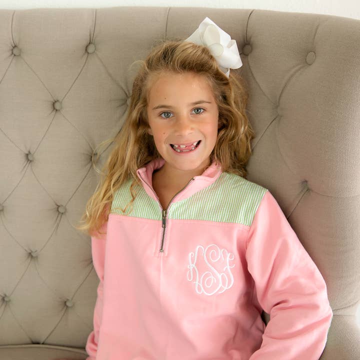Love That Cotton – wholesale Sweatshirt - Kids – Youth Miller Pullover - Light Pink with Green Seersucker0