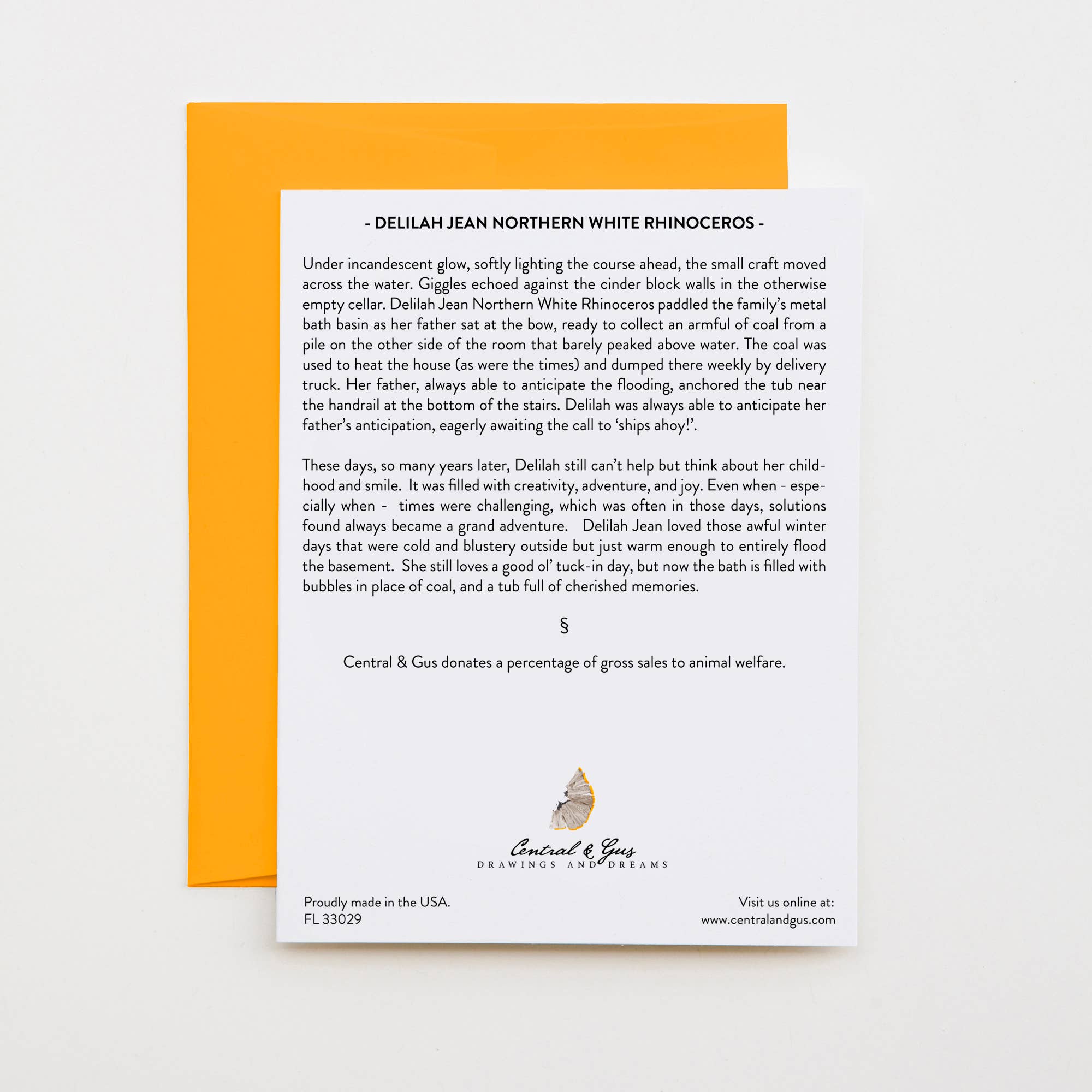 Central & Gus – Engroshandel Hverdagshilsen kort – Delilah Jean White Næsehorn Note Card1