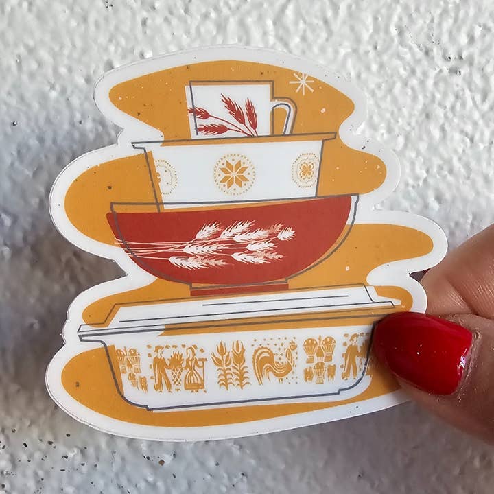 Pyrex Sticker - Pumpkin Butterprint Bowl Stack for wholesale by JoRetro