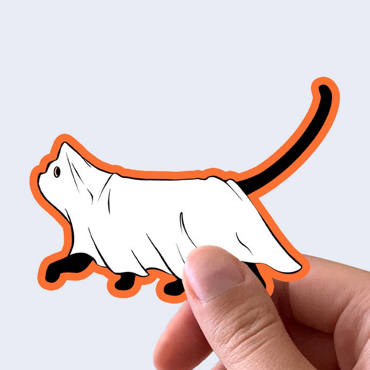 Autocollant chat fantôme, autocollant d'Halloween, autocollant de citrouille effrayante pour la vente par Creative Goodie