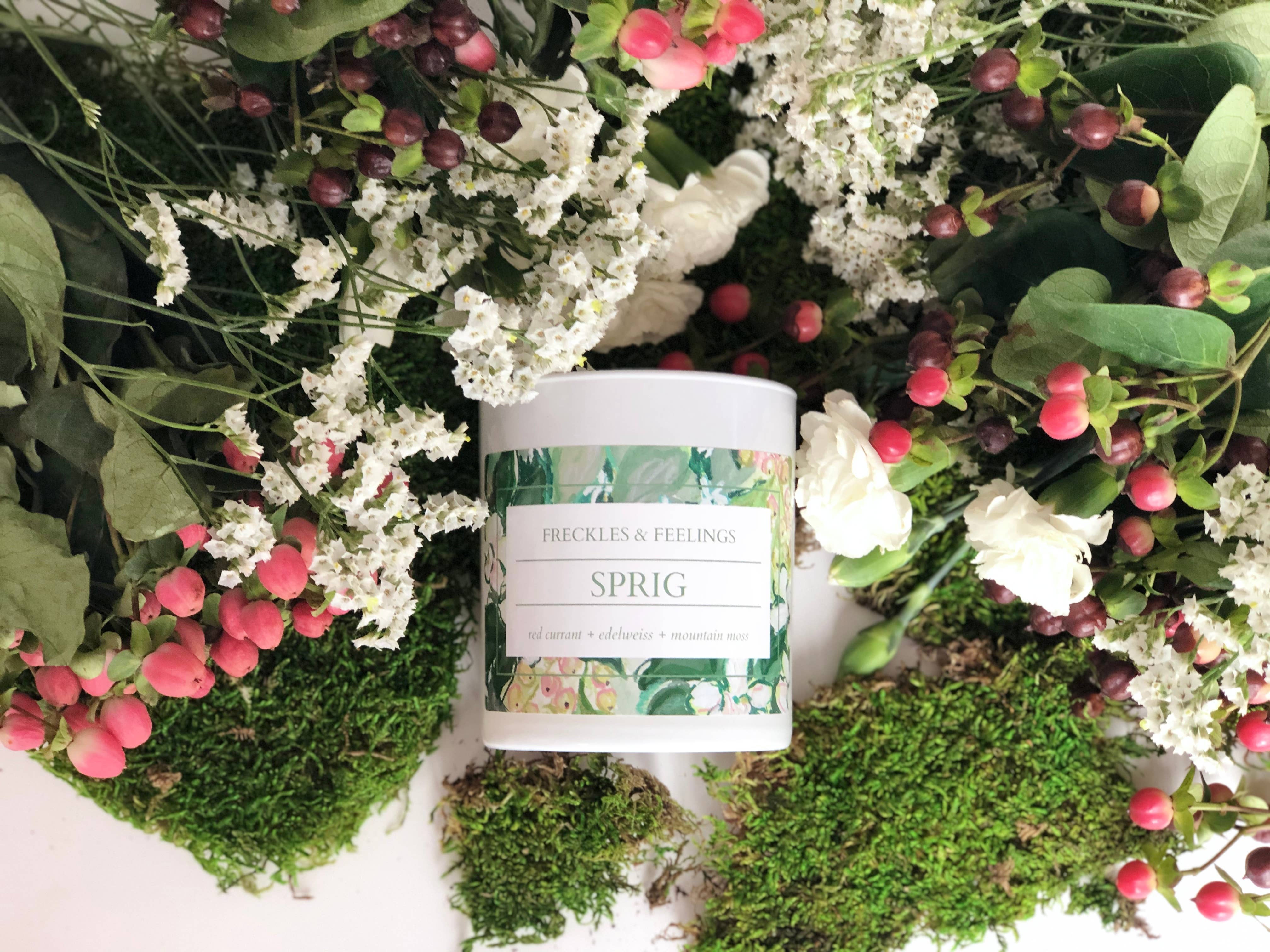 Freckles & Feelings - Vendita all'ingrosso Candela in vasetto - rametto: ribes rosso+stella alpina + muschio di montagna2