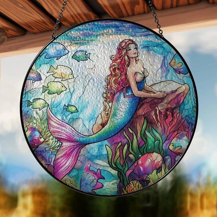 Magical Sea Mermaid Decoration Stained Glass Suncatcher for wholesale by TMLECOM LTD