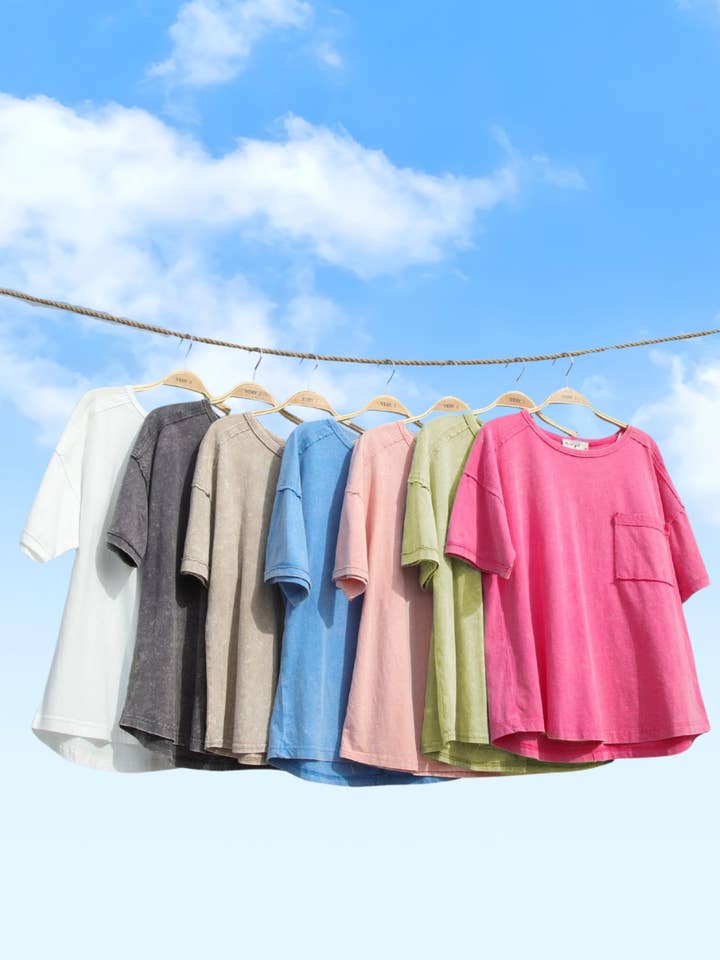 VERY J - Wholesale Knit Top - Women's - NT11108-Mineral Washed Knit Top with Pocket