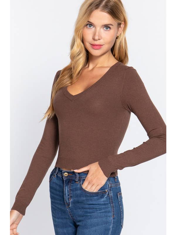 Active Basic | Active USA - Wholesale Knit Sweater - Women's - Long Sleeve V-neck Sweater