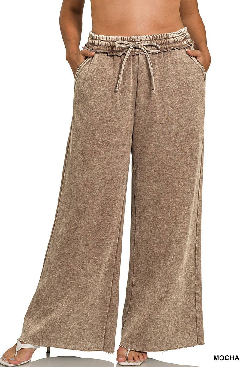 Vanilla Monkey - Vendita all'ingrosso Pantalone - Donna - Pantaloni della tuta palazzo in pile lavaggio acido con tasche Plus6