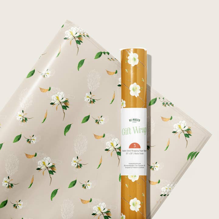 re:mused studio - Wholesale Flat wrap - Blossoms Gift Wrap Sheet – Double Sided3