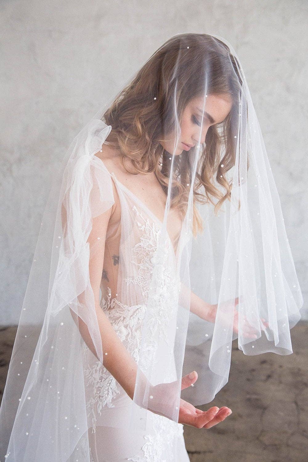 Brides & Hairpins - Wholesale Veil - Women's - DARCY CHAPEL DOUBLE VEIL - WITH SCATTERED PEARLS1