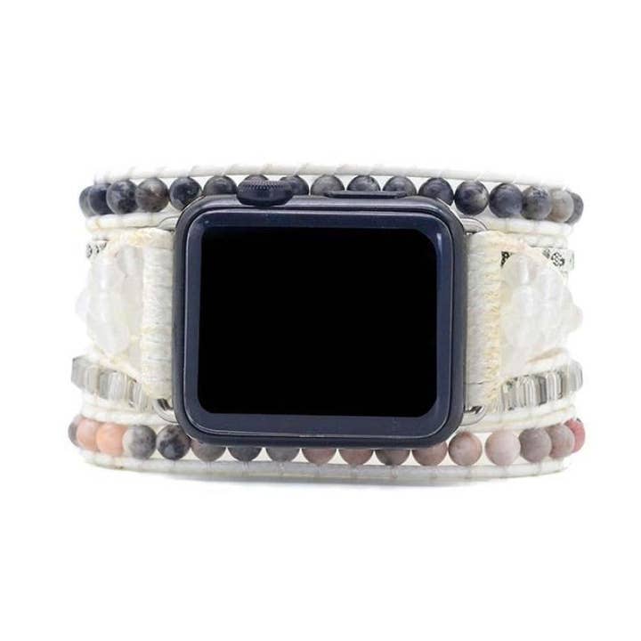 Pulseira de relógio de maçã com contas de rodonita e labradorita natural por atacado de Free Spirit Shop
