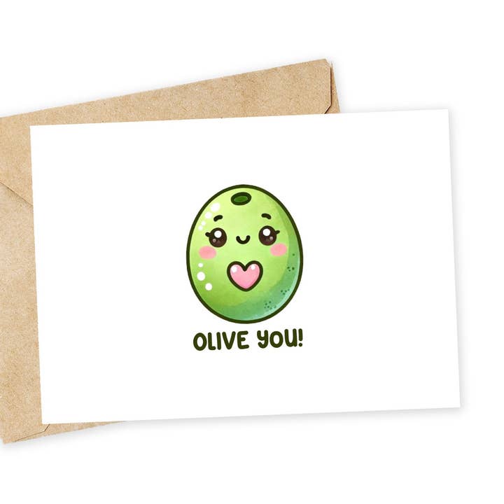 Olive You Card: Handmade Pun Card for Any Occasion for wholesale by Chewy Lemon Studio