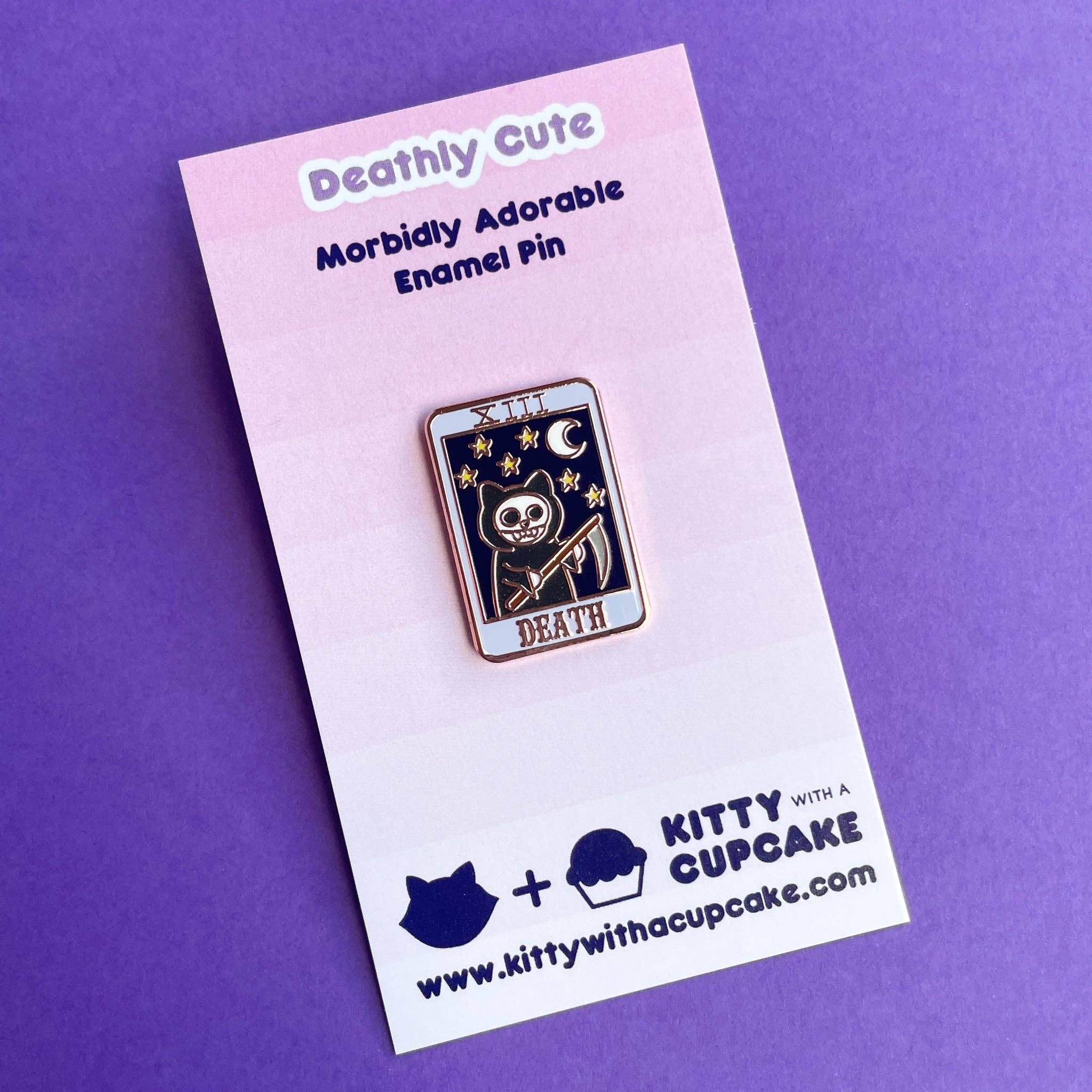 Kitty With A Cupcake - Wholesale Lapel Pin/Button - Death Tarot Kitty Enamel Pin2