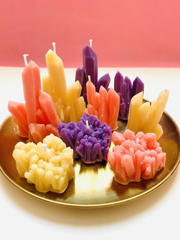 Lot de 3 bougies en cire d'abeille géode gemme pour la vente par Maple + Love