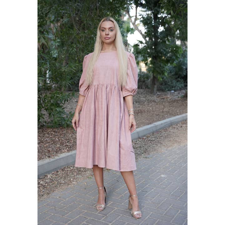 hybella – Engroshandel Kjole - Dame – Midi Natural Peach Frugt farvestof Khadi Zero Affald Smock2