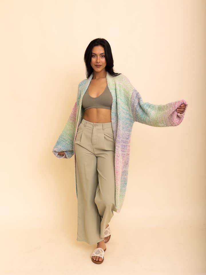 Leto Accessories - Wholesale Cardigan - Women's - Cozy Knit Ombre Longline Cardigan