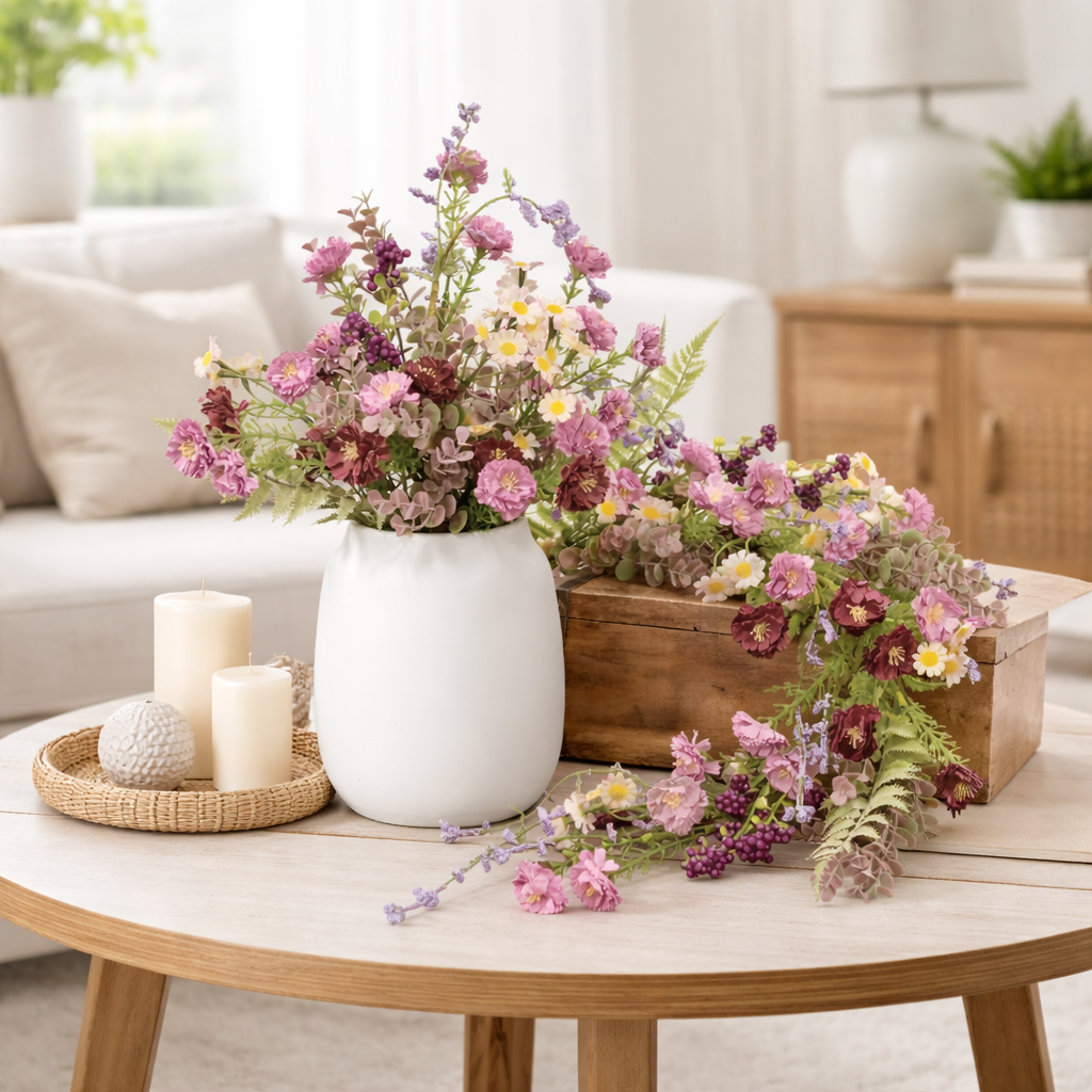 Saybrook Lane - Wholesale Artificial Plant - Blushing Spring Blossoms & Eucalyptus Bush - 20"3