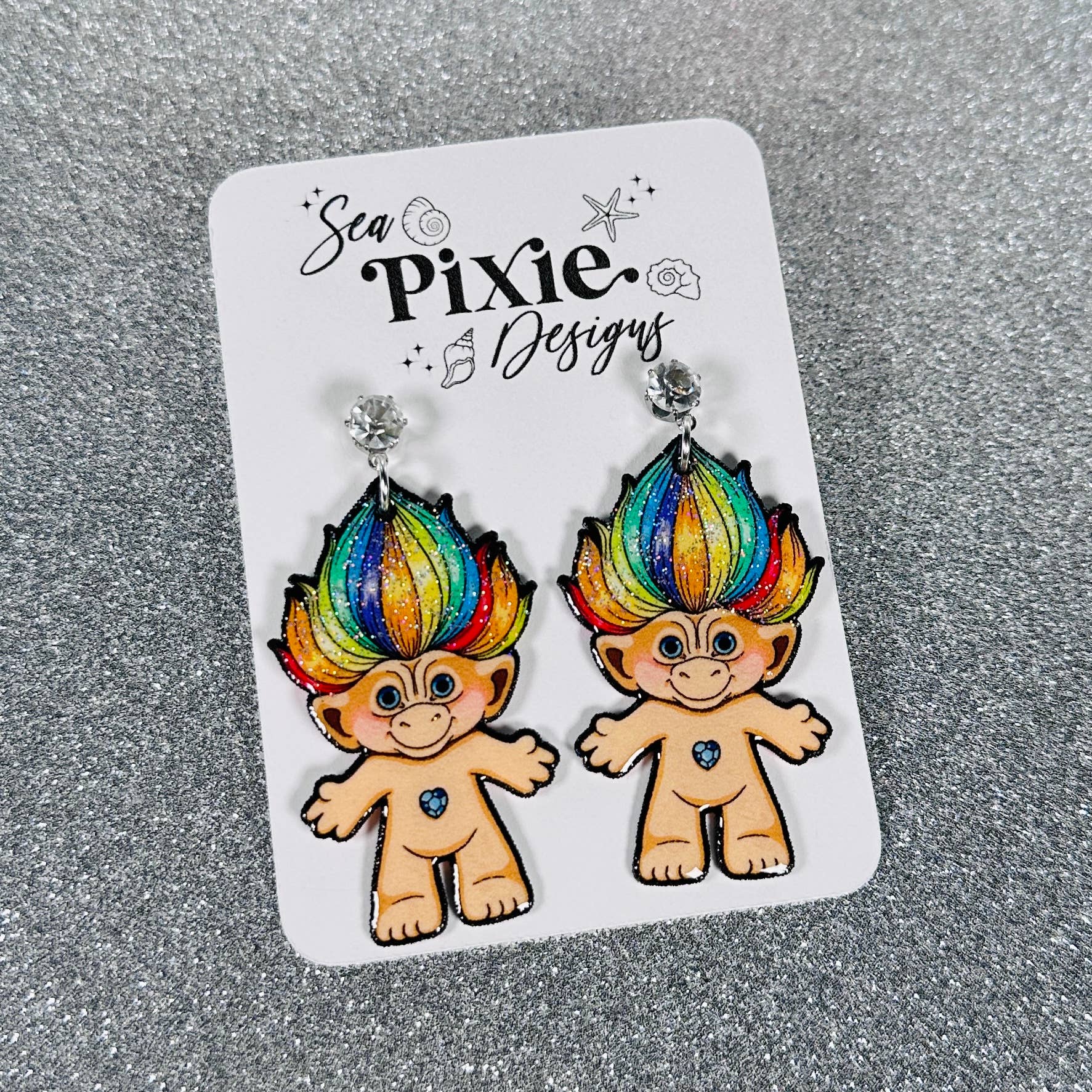 Sea Pixie Designs - Wholesale Dangle Earrings -  Troll Rainbow Holographic Glitter Dangle Earrings5