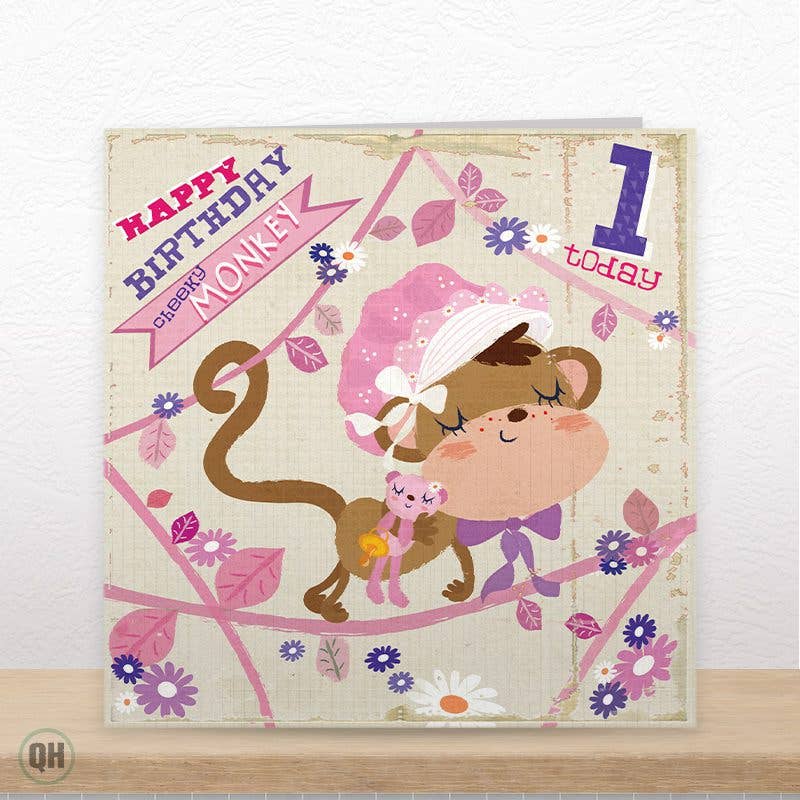 Quitting Hollywood – wholesale Birthday card – 1st Birthday Cheeky Monkey Card - Cute Kid's Birthday Card