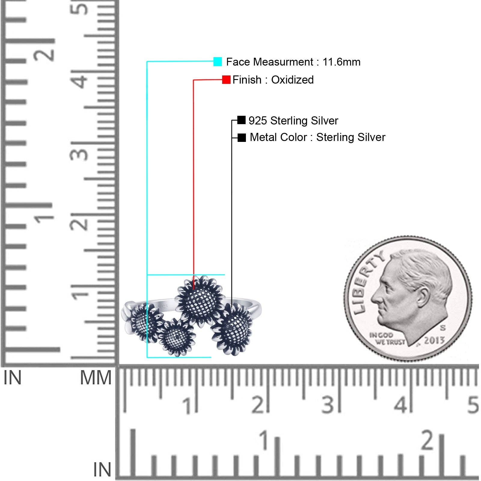 Sterling Silver Oxidized Sunflower Ring for wholesale on Faire3