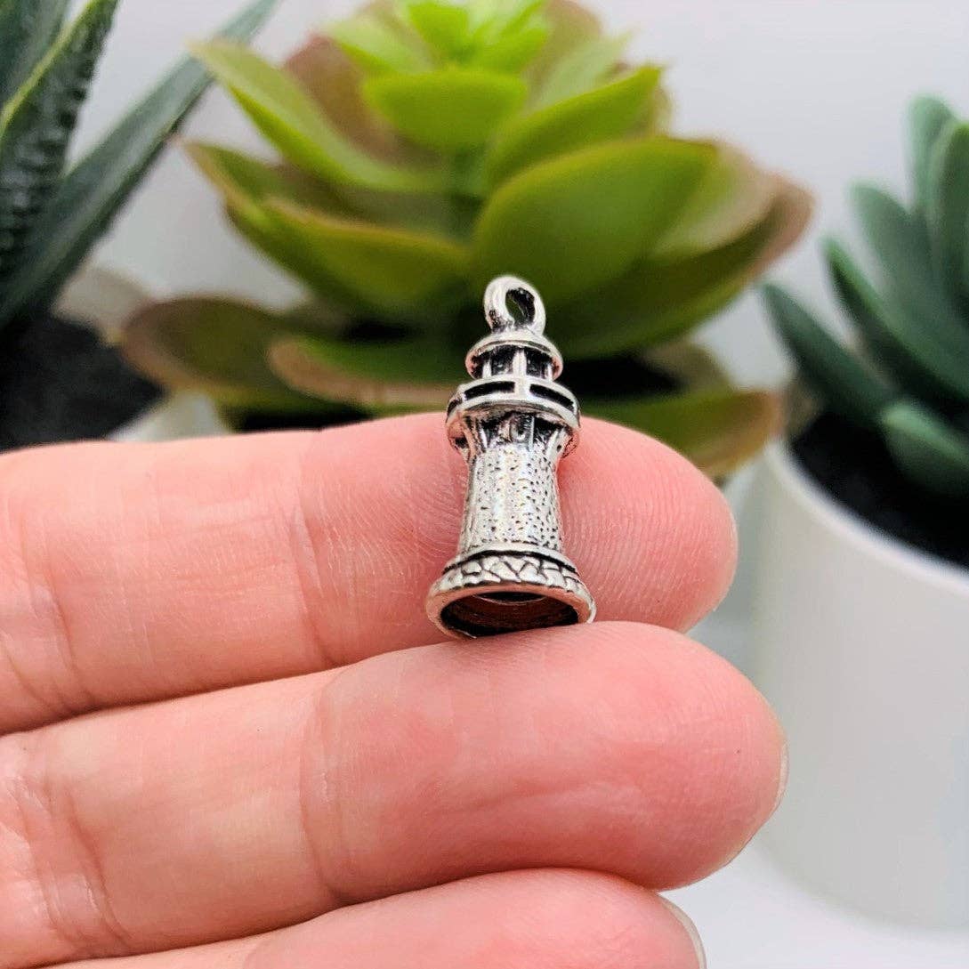 Guerrilla Charm - Wholesale Individual Charm/Pendant - Silver Lighthouse 3D Nautical Charms, 21x10mm2