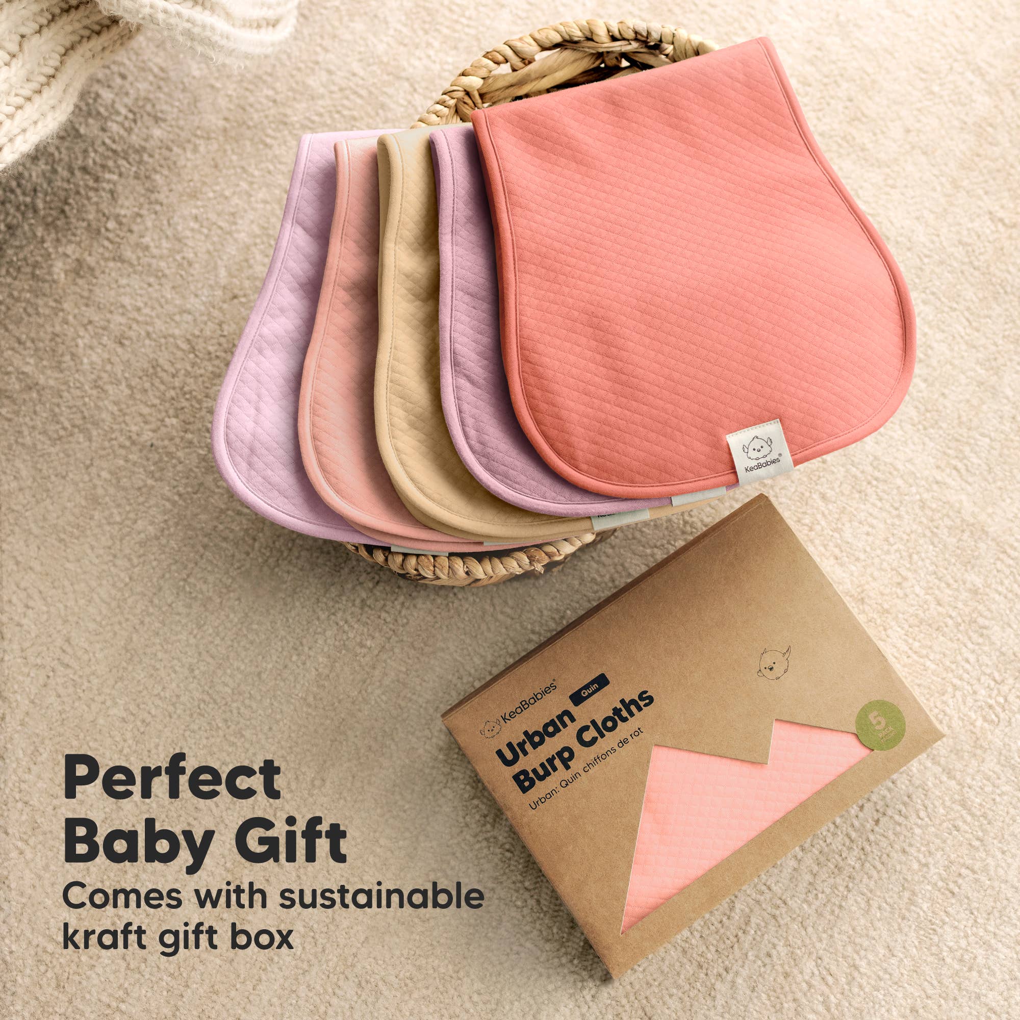 Dämpad pastell 5-pack Quin Baby Burp-dukar, mjuka burpdukar för spädbarn för wholesale på Faire8