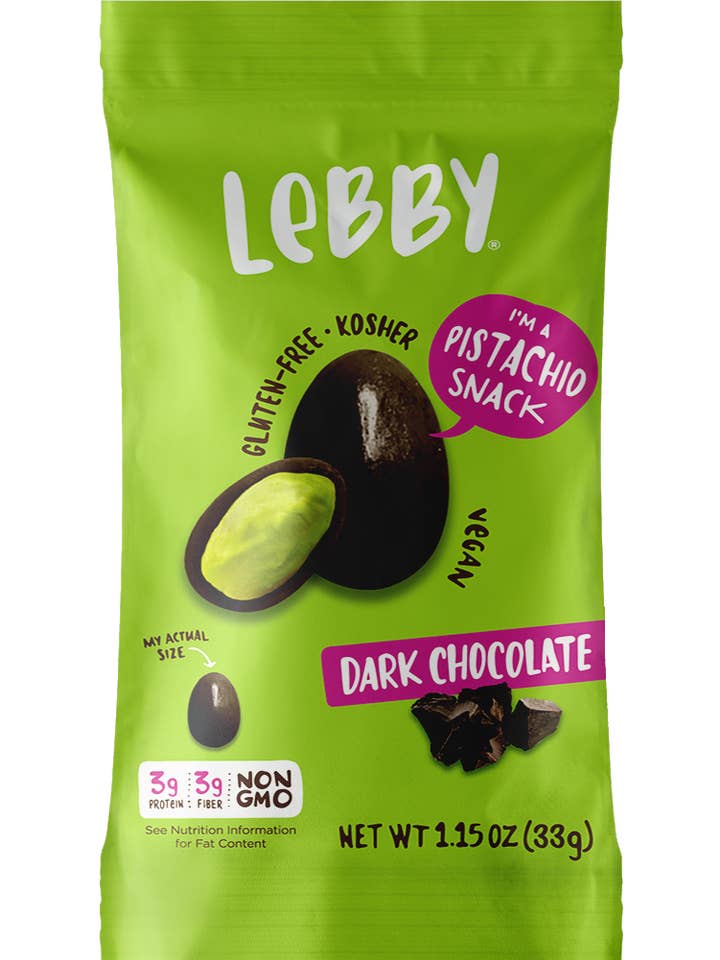 Lebby Dark Chocolate Pistachios 1.15oz for wholesale by Lebby Snacks