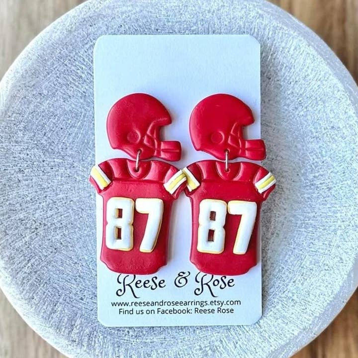 Custom Kansas City Chiefs Clay Football Earrings for wholesale by Reese & Rose Co.