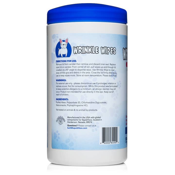 Squishface - Wholesale Pet Grooming Aid - Dog - Squishface Wrinkle Wipes 5”x7” Dog Wipes with Chlorhexidine1