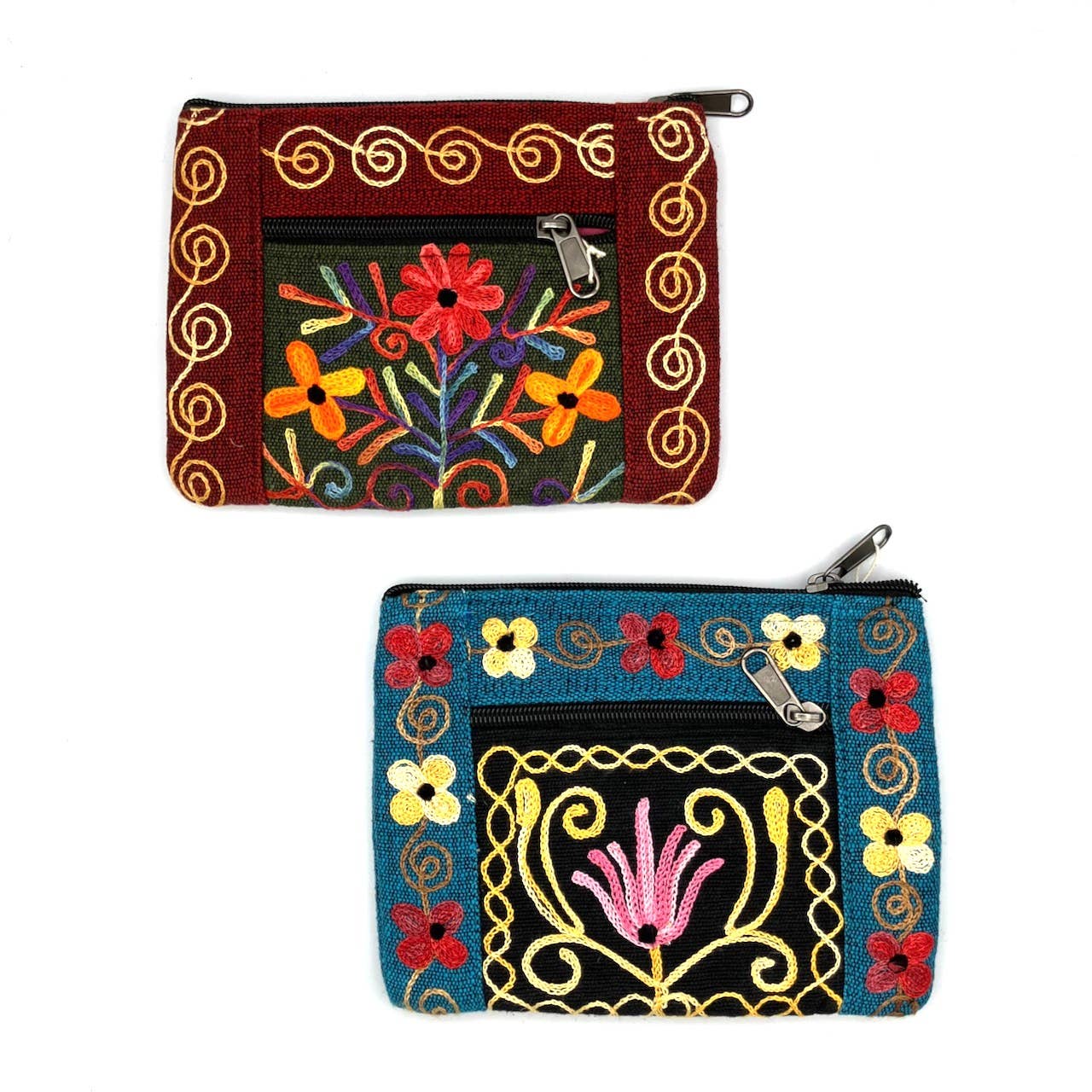 Women of the Cloud Forest – wholesale Coin purse – Women’s – Embroidered Floral 2-Zip Accessory Purse1