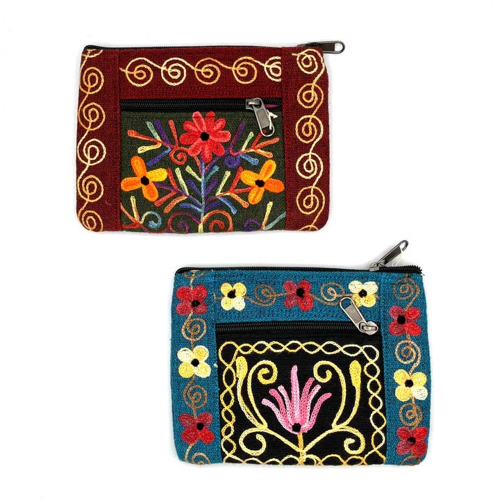 Women of the Cloud Forest - Vente Porte-monnaie – femme - Porte-accessoires à 2 fermetures éclair à motif floral brodé1
