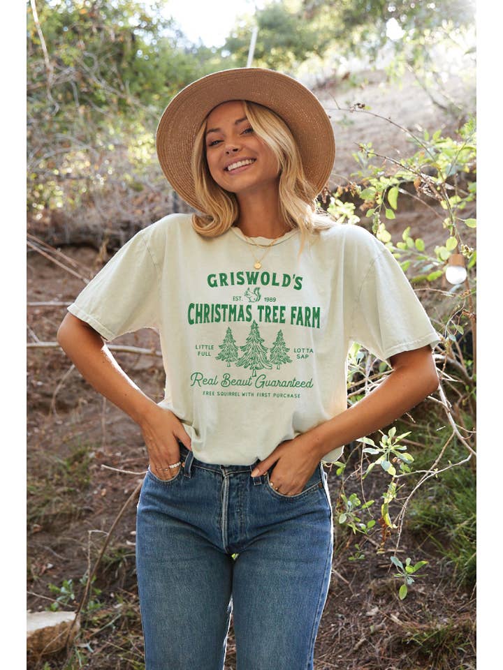 OAT COLLECTIVE - Wholesale Screen Printed T-Shirt - Women's - GRISWOLD'S CHRISTMAS TREE FARM Plus Mineral Graphic Top