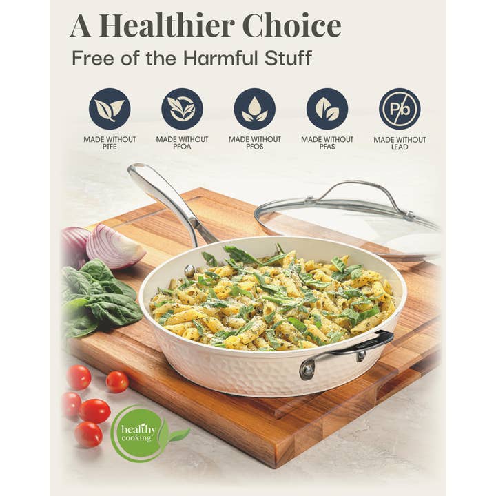 Gotham Steel/Granitestone – wholesale Pan – Gotham Steel Hammered Cream 14" Skillet (With Lid)
