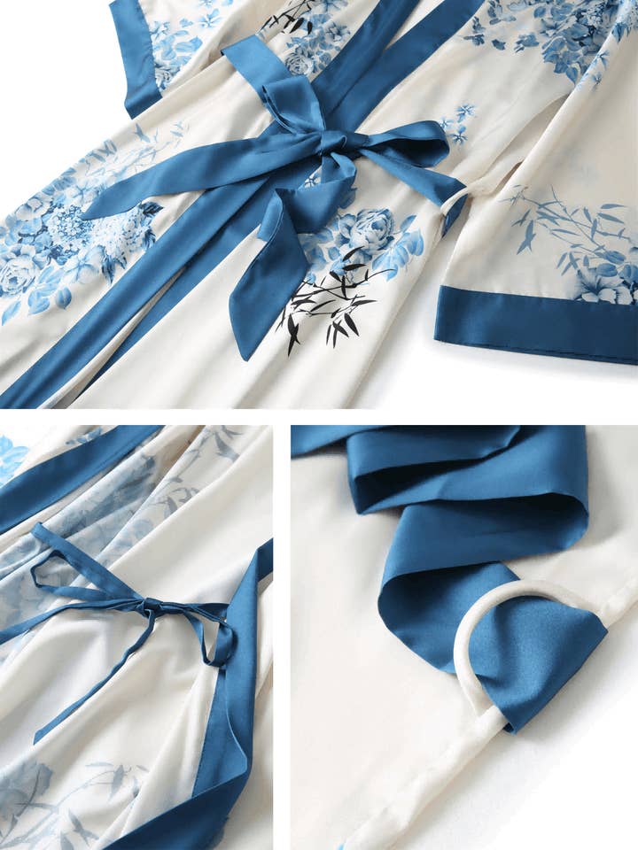 blue Short Kimono Robe bamboo for wholesale on Faire9