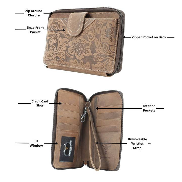 Leather Impressions Inc - Wholesale Wristlet - American Bison Floral Tooled Ladies Wristlet7