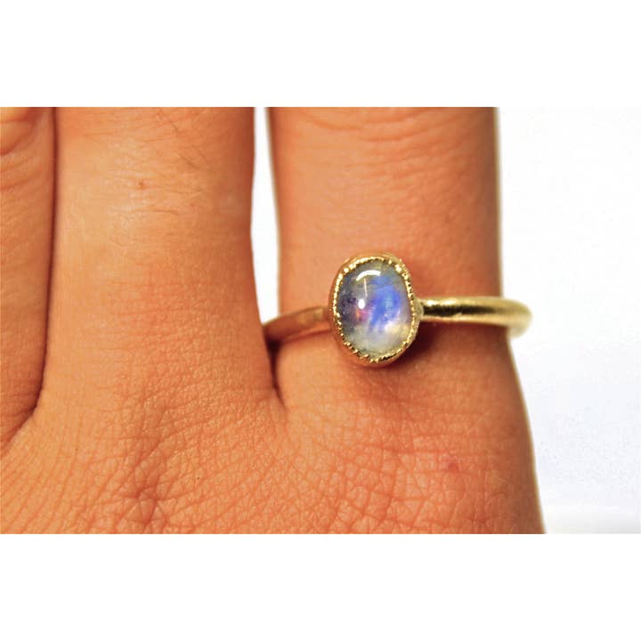 Daddy Daughter Jewelry - Venta al por mayor Anillos solitarios - Anillo de piedra lunar de oro | Anillo de piedra lunar arco iris | Anillo junio2