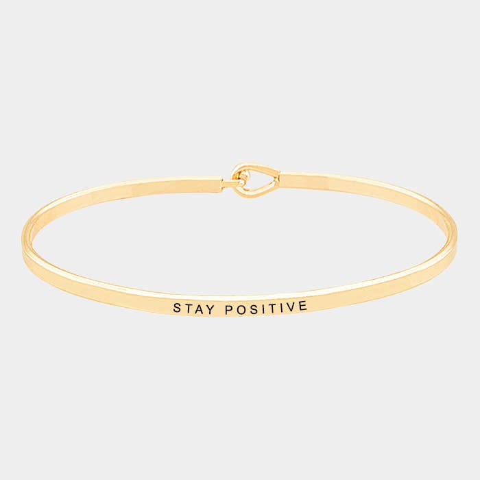 Sensibling Corp. - Wholesale Bangle Bracelet - "Stay Positive" Brass Thin Metal Hook Bracelet
