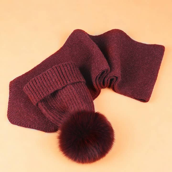 Winter Knit Hat Scarf Set with Fox Fur Pom Beanie_CWAH05044 for wholesale by ACCITY
