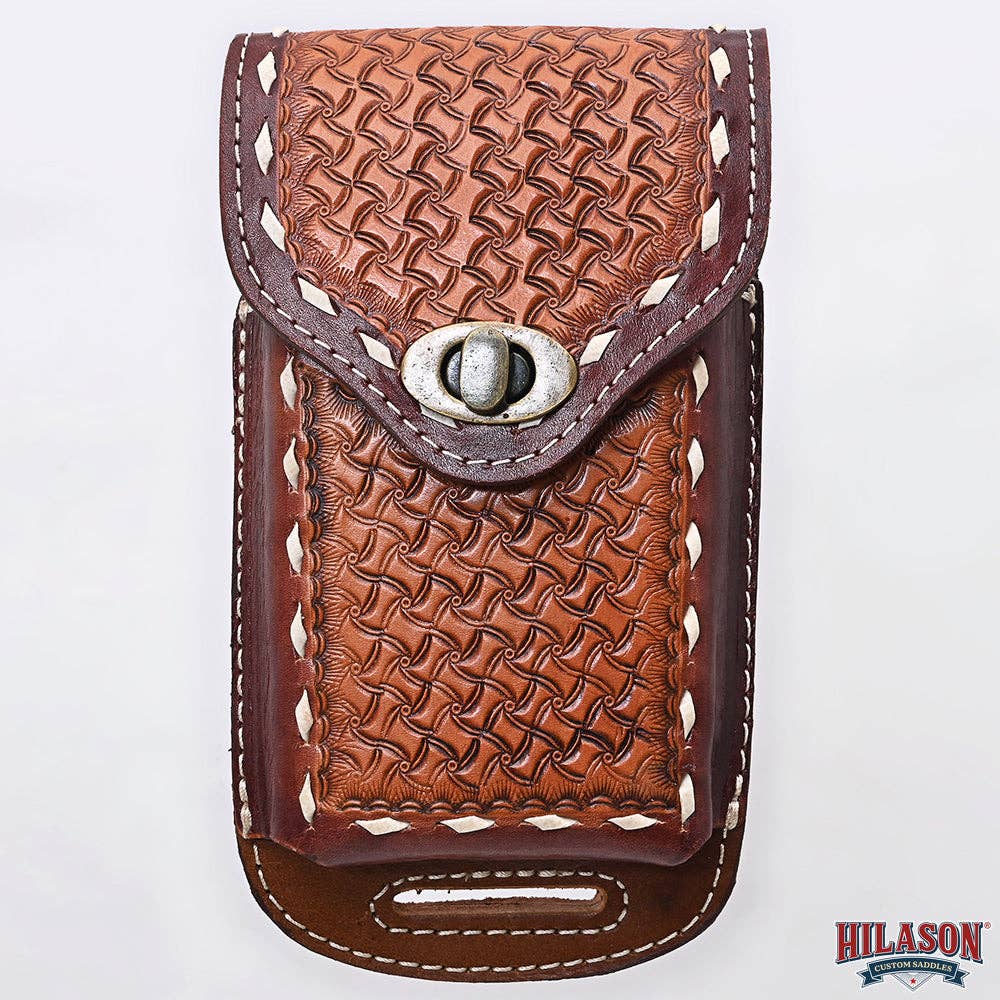 HILASON - Wholesale Phone Wallet - Women's - Hilason Basketweave Floral Cell Phone Case Tan American Leather8