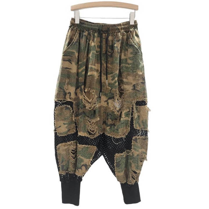 1M318 2025 Hollow Mesh Camouflage Patchwork Cropped Pants for wholesale on Faire4