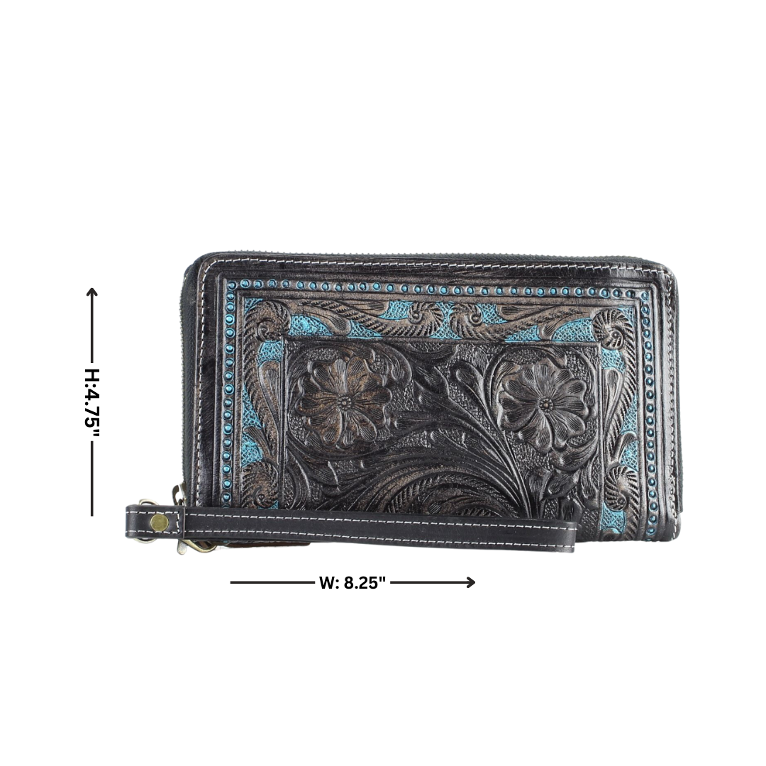 Leather Impressions Inc - Wholesale Wristlet - American Bison Tooled Leather Zip Around Wristlet3