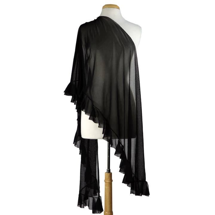 MAXIMA Ruffled Long Sheer Shawl Stole Wrap Black for wholesale on Faire