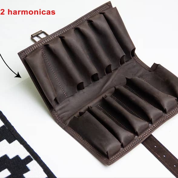 Pikore – Engroshandel Musikinstrument – Læderetui til mundharpe - med justerbare rum5
