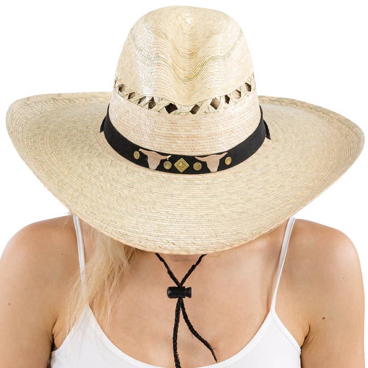 Cap Zone - Wholesale Cowboy Hat - Women's - Vented Gus Retro Palm Straw Cowboy Hat
