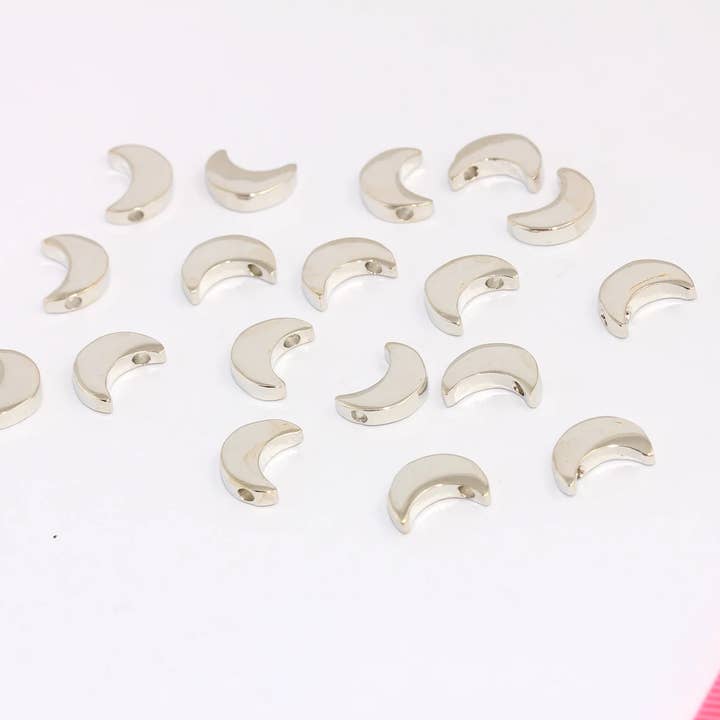 QueenJewelryM - Wholesale Individual charm/pendant - 8x11mm Rhodium Plated Mini Crescent Moon Charms, CHK336-40